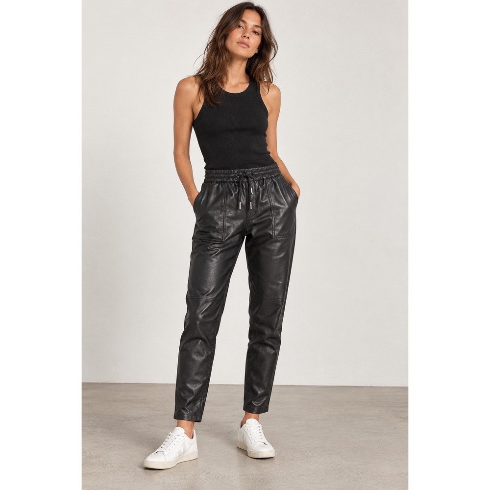 Blank NYC Black Vegan Leather Jogger Pants Drawstring Waist Size 31